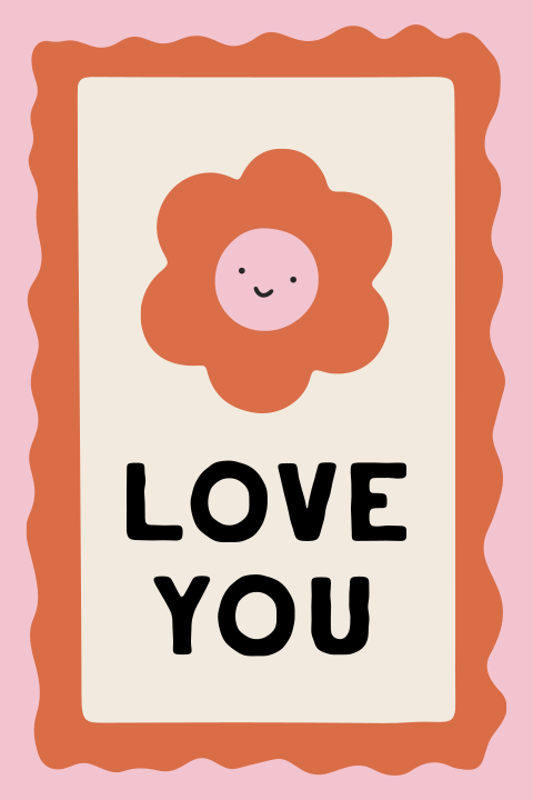 Valentijnskaart postzegel love you met bloem