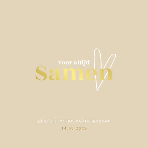 Luxe eenvoudig geregistreerd partnerschap kaart met hart en goudfolie