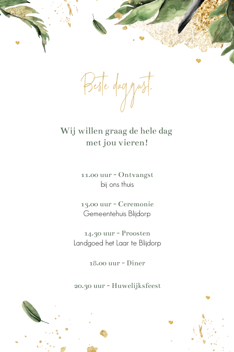 Programma overdag kaartje "Botanisch" voor bruiloft