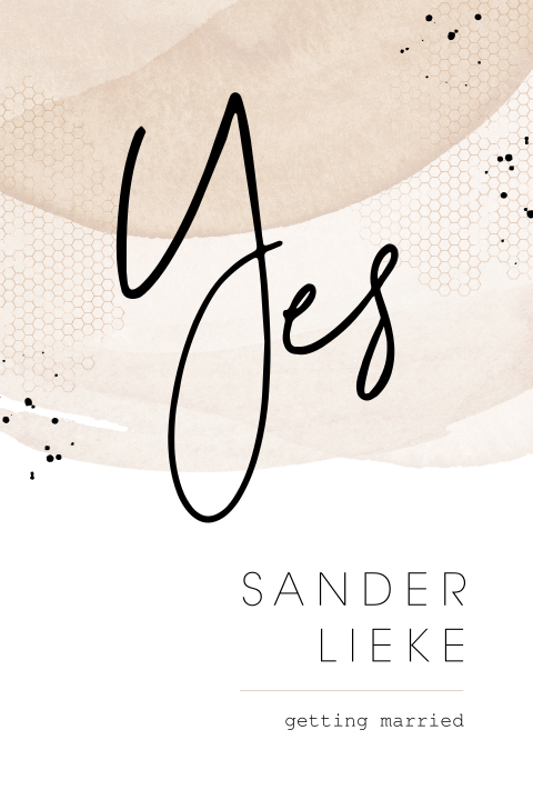 Yes trouwkaart met aquarel vegen en honingraat patroon