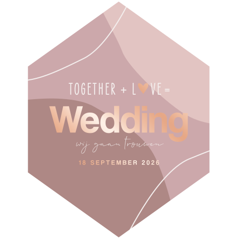 Abstracte trouwkaart in hexagon vorm met foliedruk