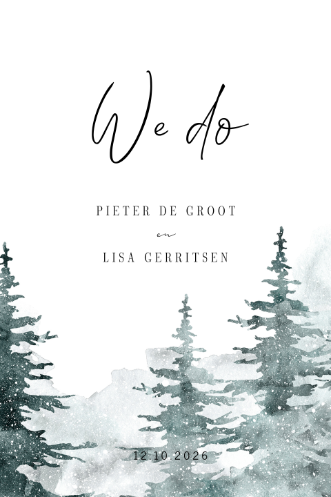 Trouwkaart We Do met winterse bomen in aquarel