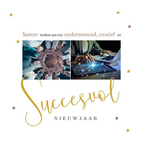 Zakelijke kerstkaart met sterretjes en met dubbele foto