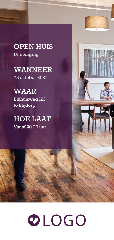 Open huis uitnodiging zakelijk met logo en foto