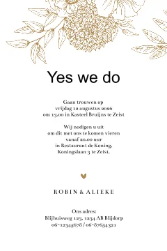 Vintage trouwkaart met linnen en bloemen