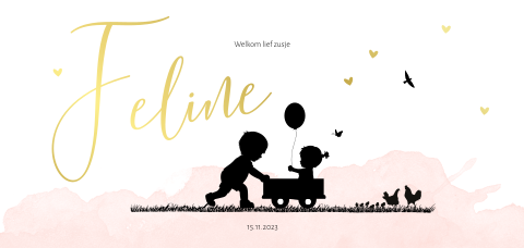 Silhouet kaartje goudfolie voor 2e kindje