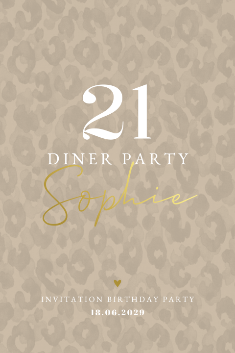 21 diner party uitnodiging met luxe folie en panterprint