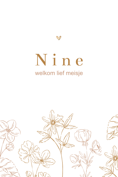 Meisjes geboortekaartje met getekende bloemen
