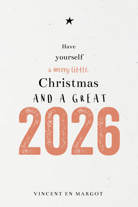 Kerstkaart op duurzaam papier met tekst en jaartal