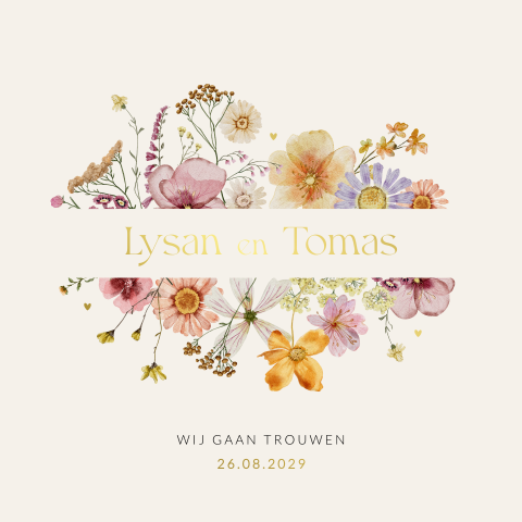 Aquarel bloemen trouwkaart met foliedruk