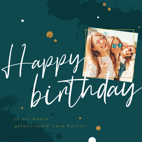 Foto verjaardagskaart "Happy birthday" met confetti
