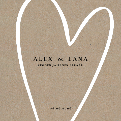 Basic kaart trouwen op écht kraft met groot hart