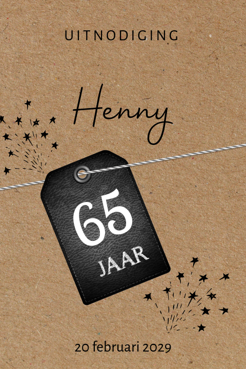 Verjaardagsuitnodiging met karton achtergrond en leren label