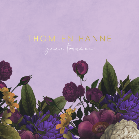 Bloemen huwelijksuitnodiging met goudfolie