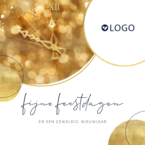 Ronald McDonald Huis Zwolle kerstkaart in goudtinten en klok