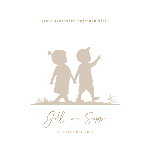 Rustig tweeling jongen en meisje silhouet geboortekaartje