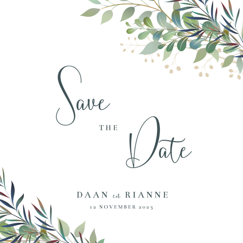 Botanische Save the Date kaart Loving Leaves