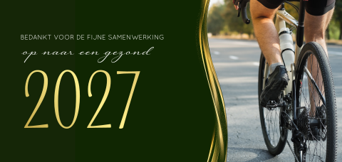 Zakelijk kerstkaart met jaartal in foliedruk voor de wielersport