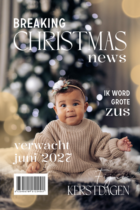 Zwangerschapsaankondiging kerstkaart als tijdschrift met eigen foto