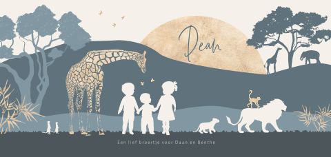 Silhouet kaartje derde kindje met safari dieren