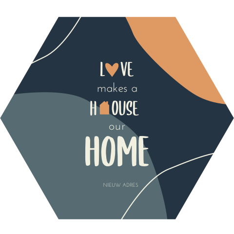 Moderne verhuiskaart in zeshoek vorm met abstracte vlakken en lijnen