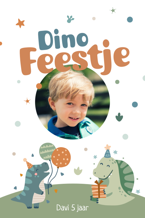 Dino kinderfeestje uitnodiging met eigen foto
