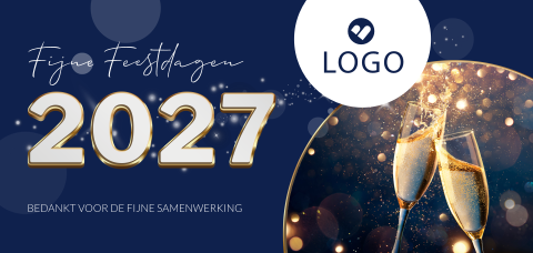 Champagneglazen zakelijke kerstkaart met sparkle en logo