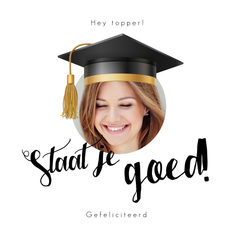 Geslaagd kaart met foto en afstudeer hoedje