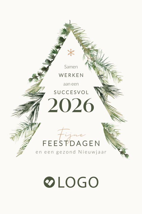 Zakelijke kerstkaart met kerstboom kader, dennentakken en logo