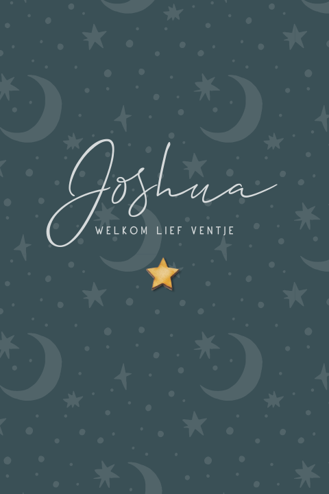 Rondhoek geboortekaartje voor een jongen met maantjes en sterren