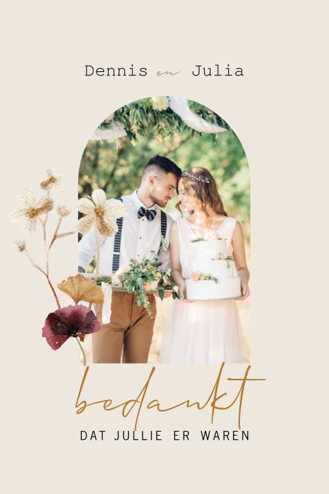 Bedankkaart met foto en aquarel bloemen