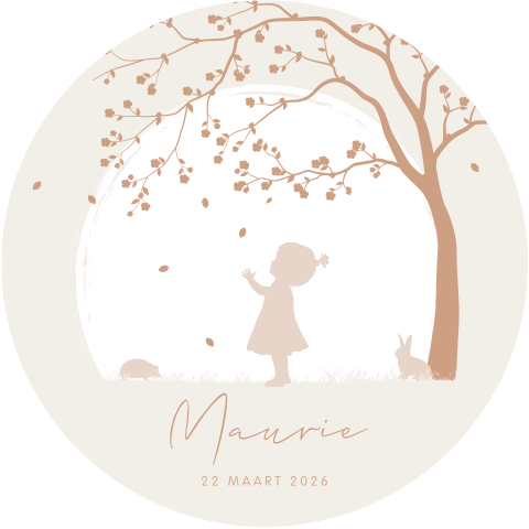 Silhouet geboortekaartje meisje in herfst thema met ronde vorm