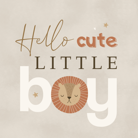Felicitatiekaart geboorte zoon hello cute little boy met leeuw