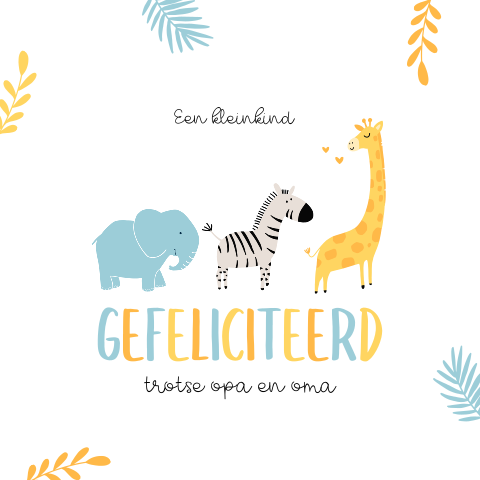 Jungle dieren felicitatiekaart voor een kleinkind