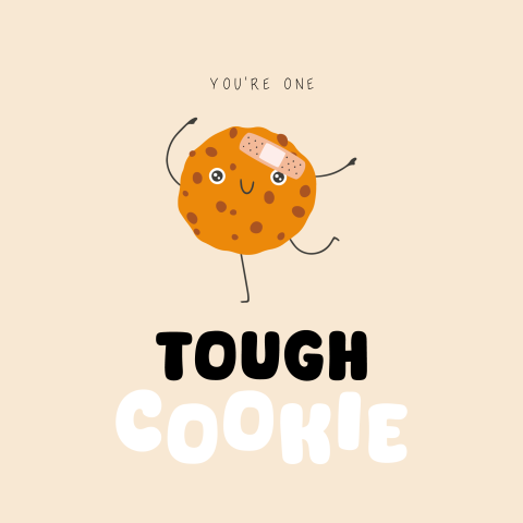 'Tough cookie' beterschapskaart met een schattig koekje met pleister
