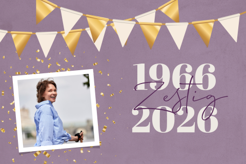 Verjaardag uitnodiging 60 jaar vrouw met foto en slingers