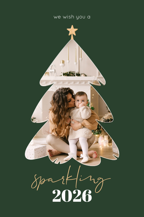 Goed doel eerste Kerst kerstkaart met foto in kerstboom