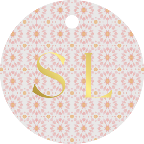 Luxe ronde label met initialen en mediterraans patroon - per 16 stuks