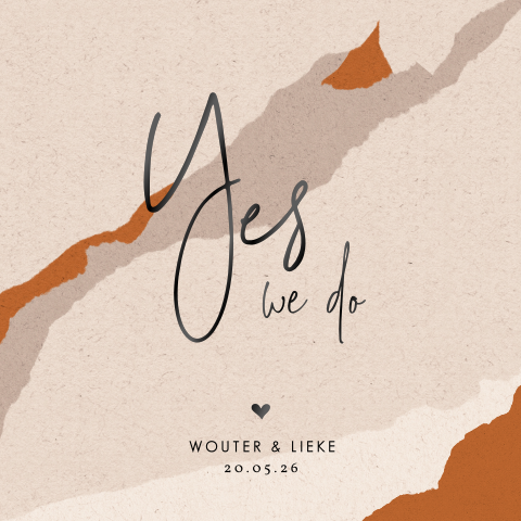 Zwartfolie trouwkaart met kartonlook en Yes we do
