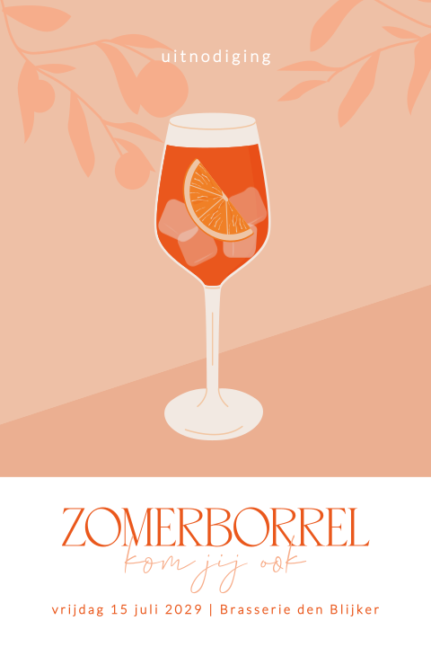 Zomerborrel uitnodiging met cocktailglas en bladeren