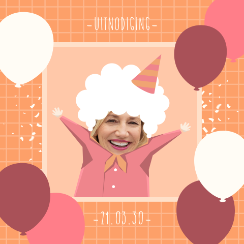 Grappige verjaardagsuitnodiging oude vrouw met foto eigen gezicht