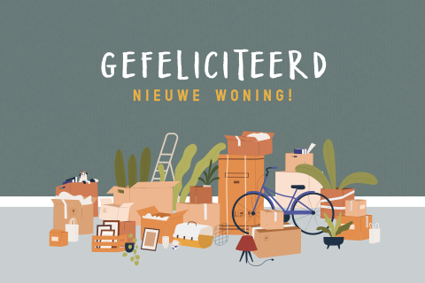 Nieuwe woning wenskaart met verhuisdozen