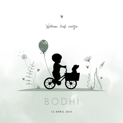 Silhouet kaartje jongen op de fiets met ronde hoeken