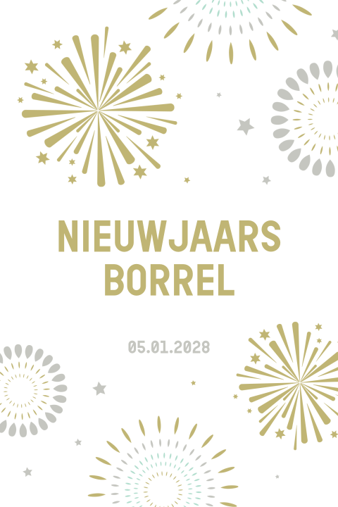 Nieuwjaarsborrel uitnodiging met vuurwerk en ronde hoeken