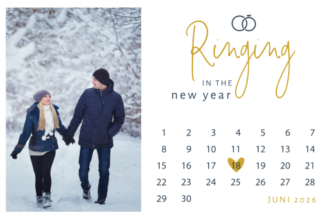 Foto Save the Date kerstkaart met kalender en ringen