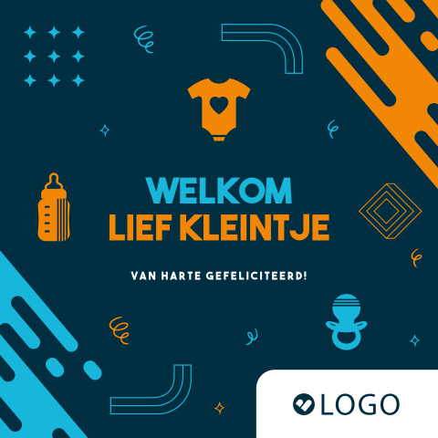 Wenskaart geboorte met rompertje, speentje en melkfles