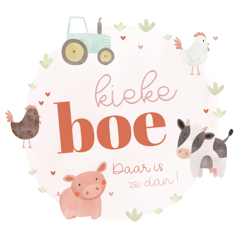 Kiekeboe felicitatiekaart geboorte met tractor en boerderijdieren