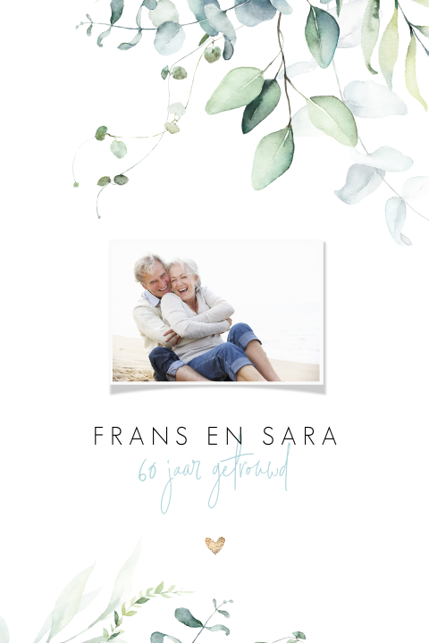 Foto jubileumkaart 60 jaar met bloemen