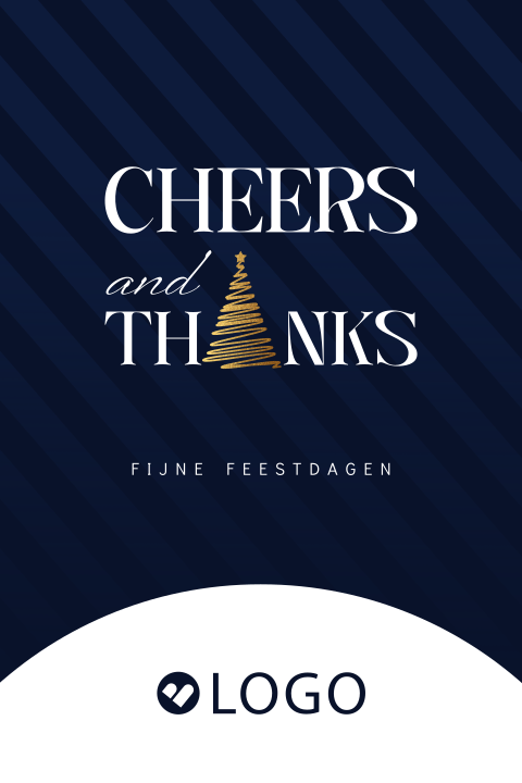 Zakelijke kerstkaart cheers and thanks met kerstboom en eigen logo
