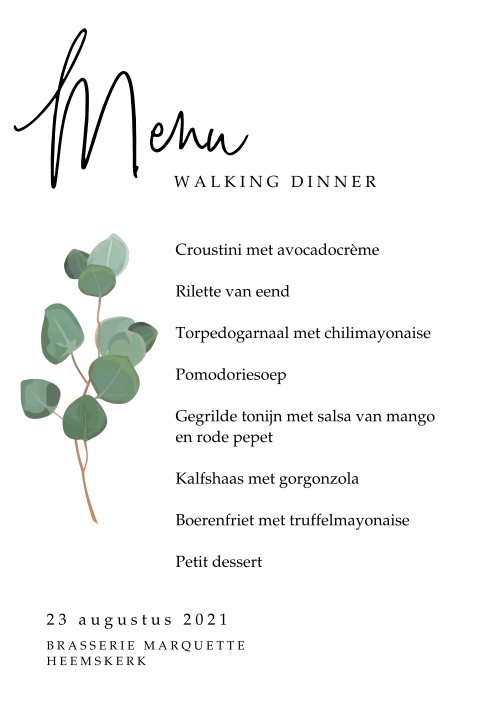Rustige menukaart met botanisch blad